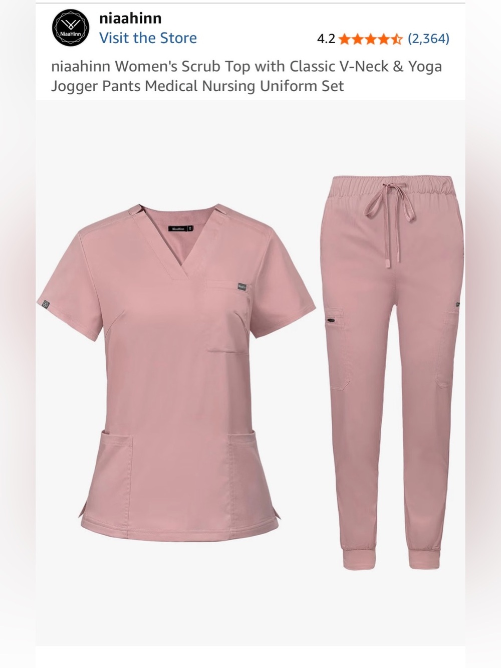Women's V-Neck Scrub Top & Jogger Pants Set - Dusty Rose SMALL